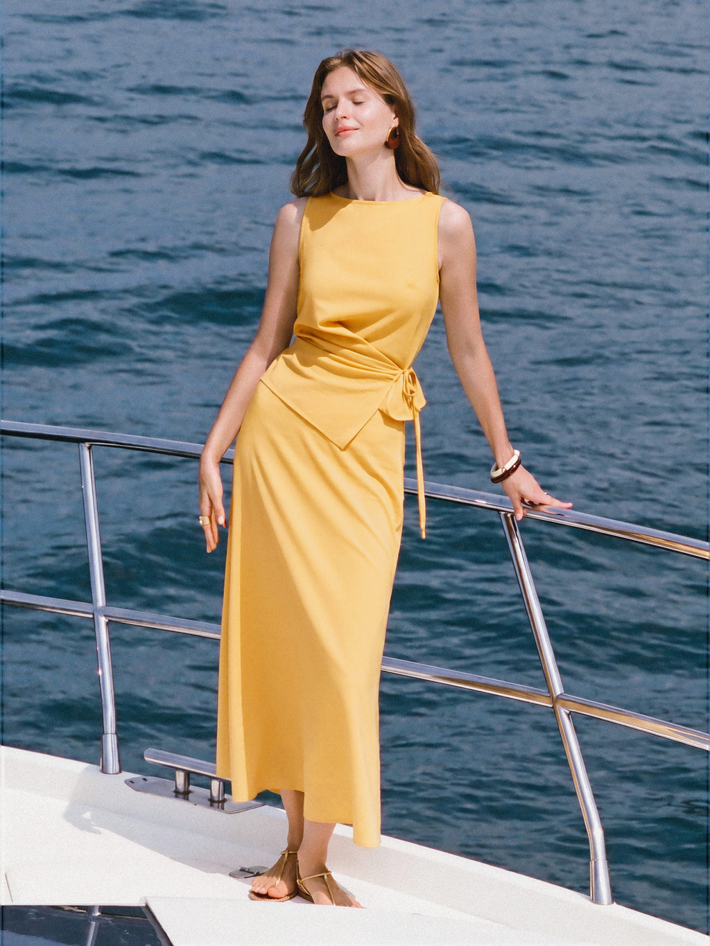 OGLmove 2-Piece Boatneck Top and Maxi Flared Skirt Set
