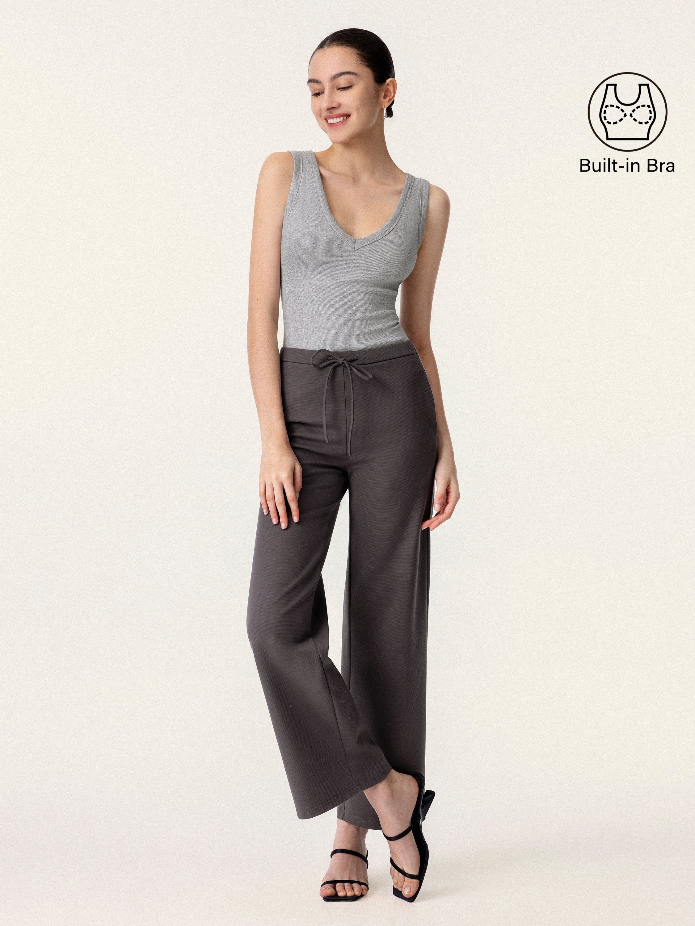OGLmove Cotton Air Bra Tank V-Neck Stretchy Heather Grey