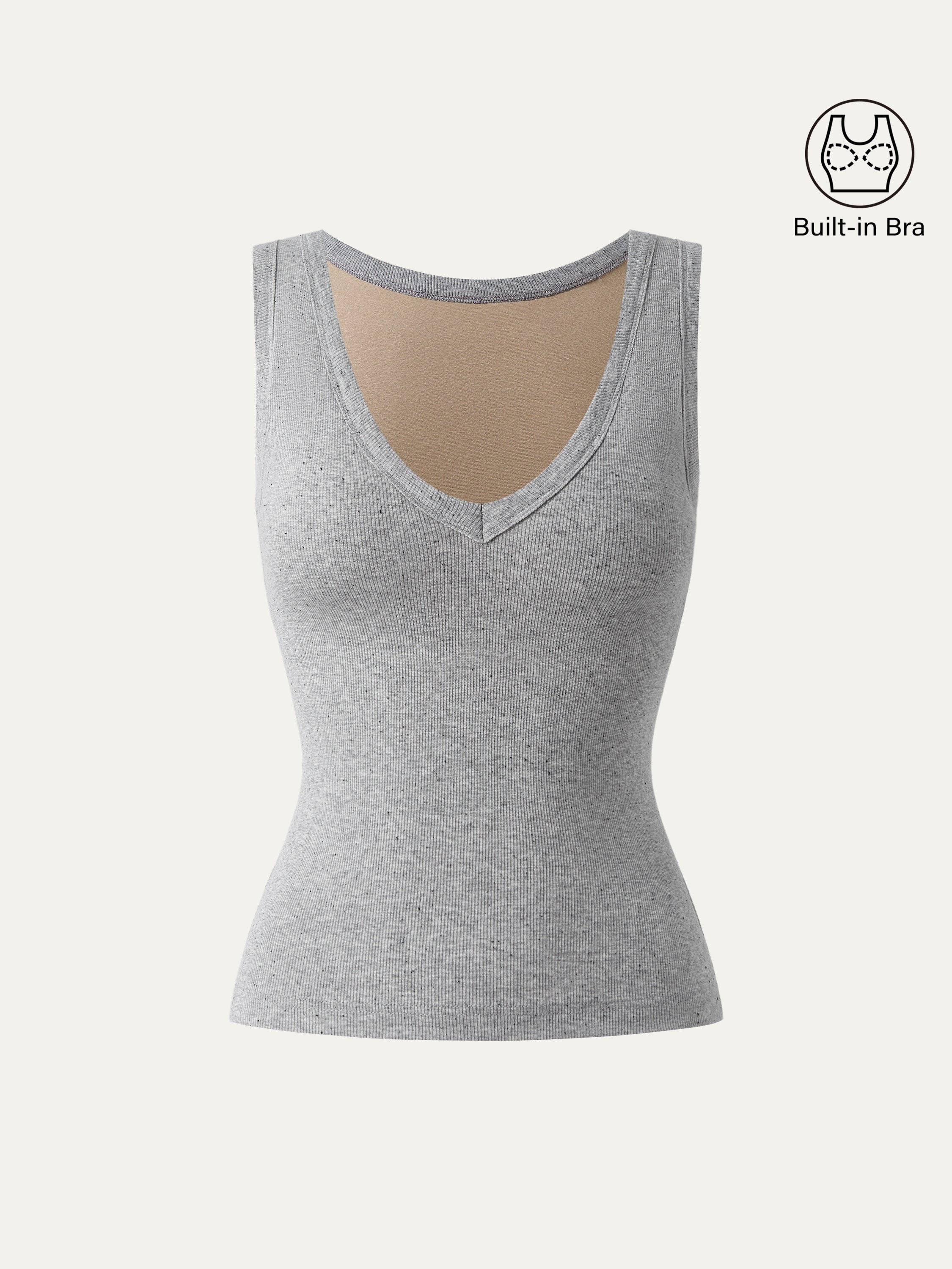 OGLmove Cotton Air Bra Tank V-Neck Stretchy Heather Grey