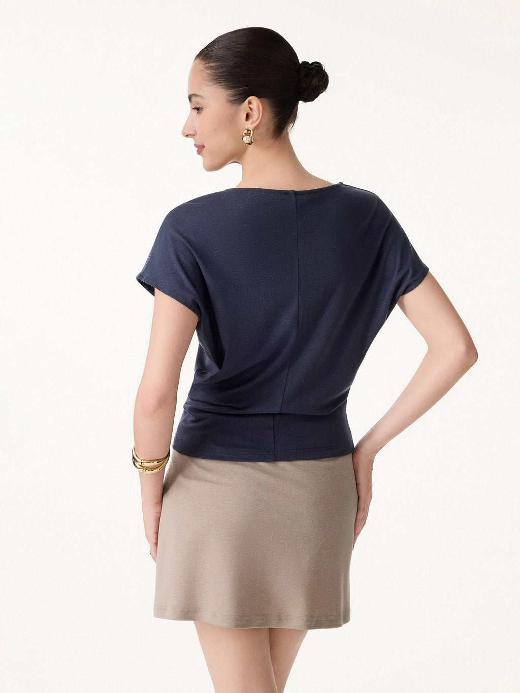 OGLmove Linen-Blend Round Neck Relaxed Summer Top