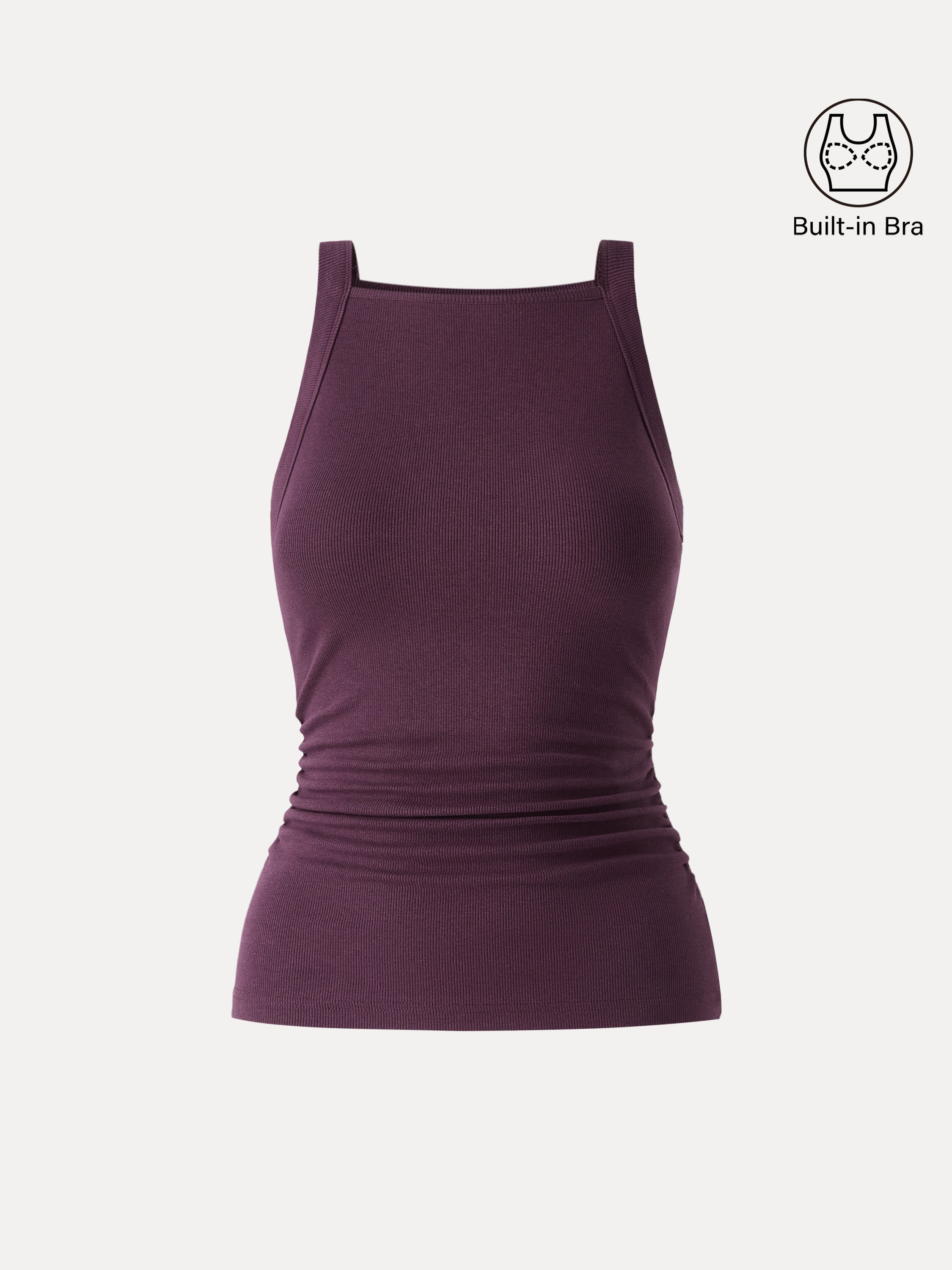 OGLmove Plantive Square Neck Ruched Rib Bra Tank Deep Fig