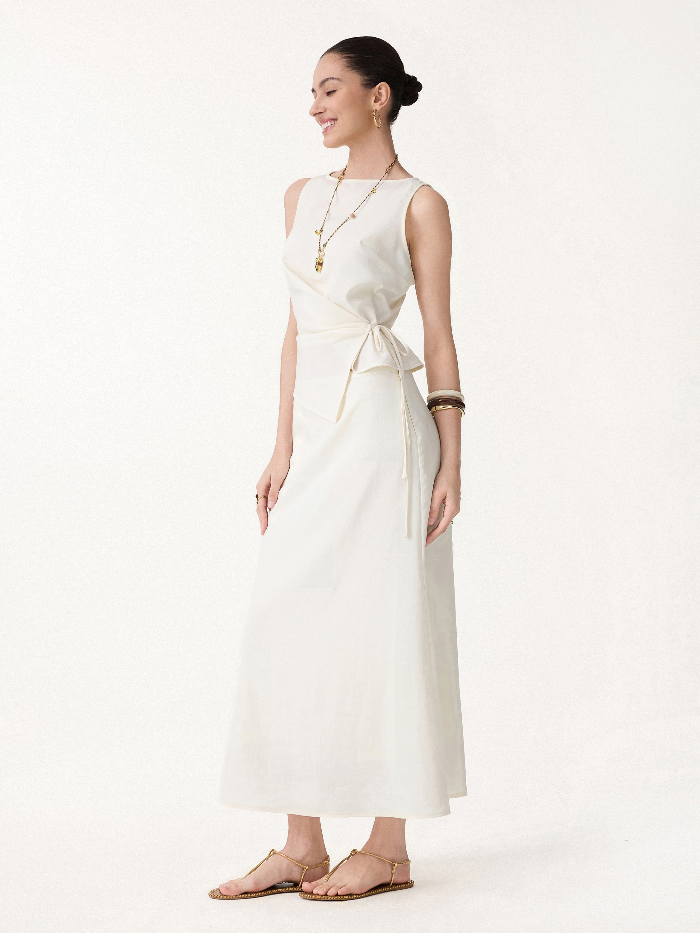 OGLmove 2-Piece Boatneck Top and Maxi Flared Skirt Set