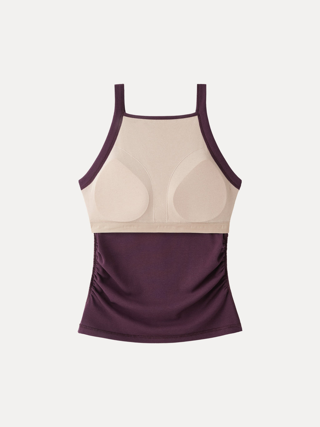 OGLmove Plantive Square Neck Ruched Rib Bra Tank Deep Fig