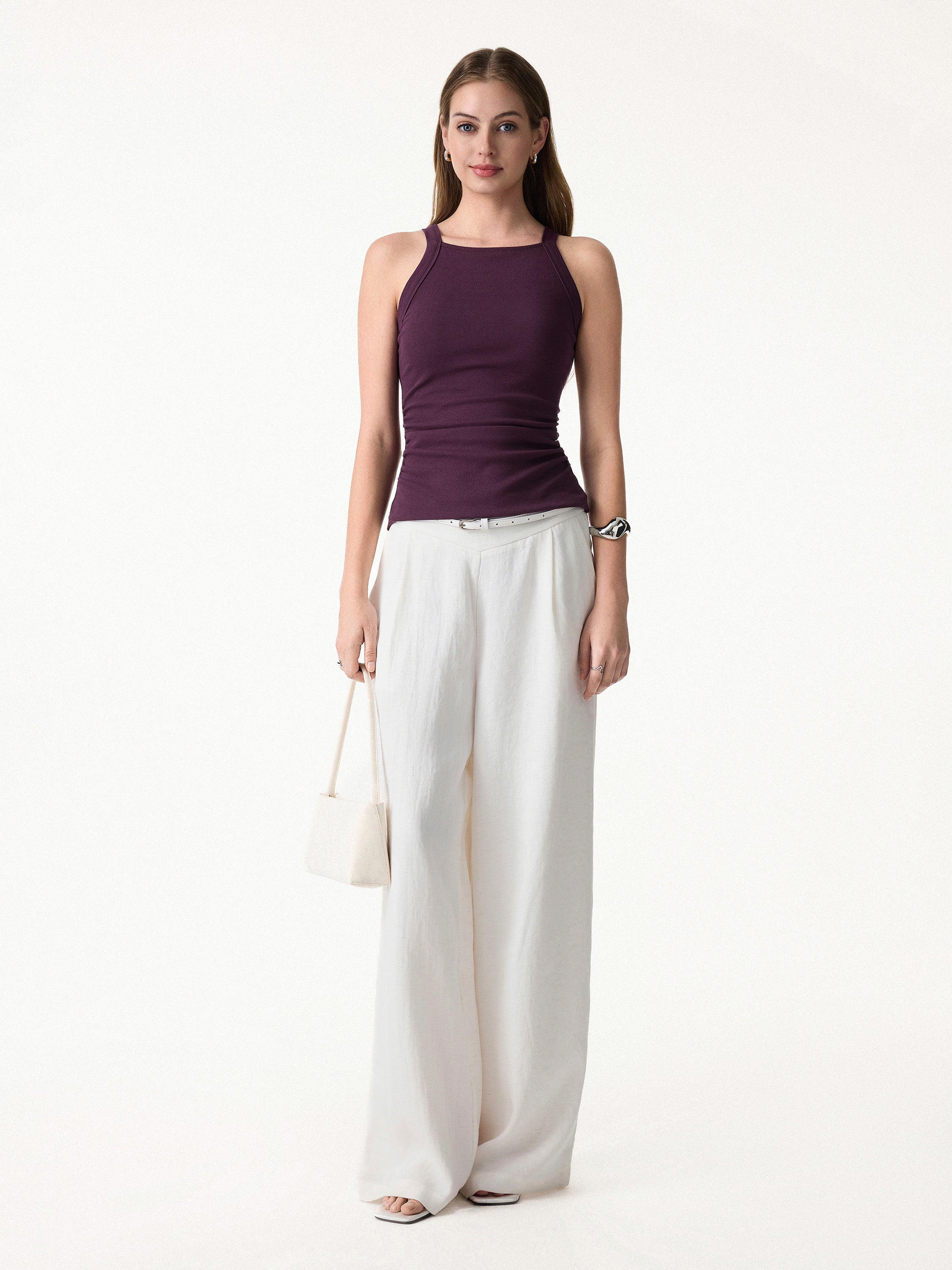 OGLmove Plantive Square Neck Ruched Rib Bra Tank Deep Fig
