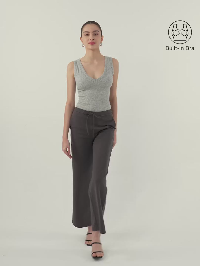 OGLmove Cotton Air Bra Tank V-Neck Stretchy Heather Grey